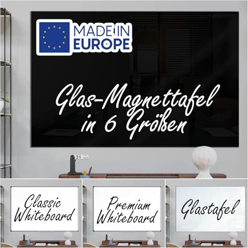 VISCOM Glas-Magnettafel - 100 x 200 cm in sattem Schwarz - rahmenlose Magnetwand - Memoboard magnetisch, beschreibbar & trocken abwischbar - inkl. Magnete, Stift, Tafellöscher von Viscom