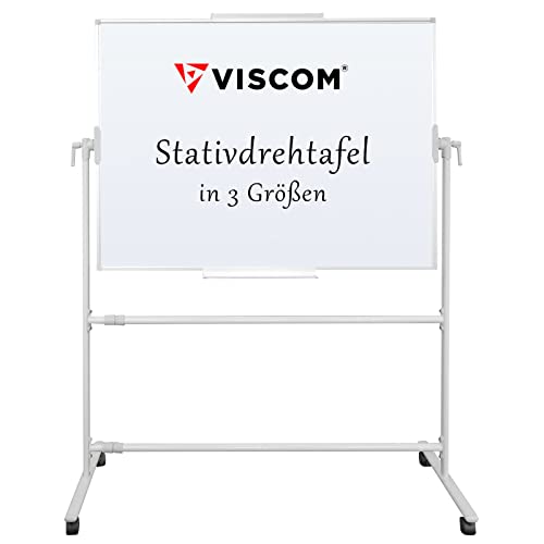 VISCOM Whiteboard Stativdrehtafel mit Aluminiumrahmen - 100 x 150 cm - doppelseitiges mobiles Whiteboard mit Ständer & mit Rollen - magnetisch, beschreibar von Viscom