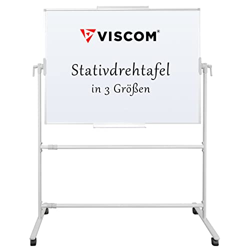 VISCOM Whiteboard Stativdrehtafel mit Aluminiumrahmen - 100 x 200 cm - doppelseitiges mobiles Whiteboard mit Ständer & mit Rollen - magnetisch, beschreibar von Viscom