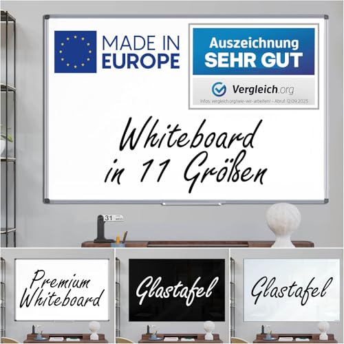 VISCOM Whiteboard magnetisch - 100 x 150 cm - Magnettafel in 11 Größen - Magnetwand, kratzfest & beschreibbar - mit Aluminium-Rahmen - für Hoch- und Querformat von Viscom