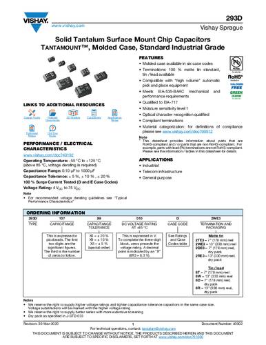 Vishay 293D476X9020D2TE3 Tantal-Kondensator SMD 47 µF 20 V/DC 0.1% (L x B x H) 7.3 x 4.3 x 2.8mm von Vishay
