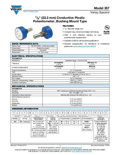 Vishay 357B0103MAB251S22 Präzisions-Potentiometer 1W 10kΩ 1St. Vishay 357B0103MAB251S22 Präzisions-Potentiometer 1W 10kΩ 1St. von Vishay