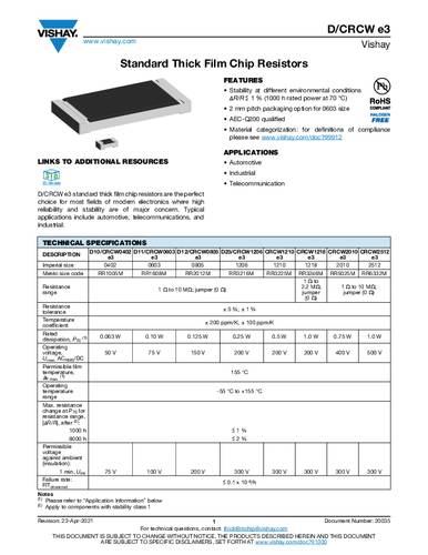 Vishay CRCW1206560KFKEA Dickschicht-Widerstand 560kΩ SMD 1206 0.25W 1% Tape von Vishay