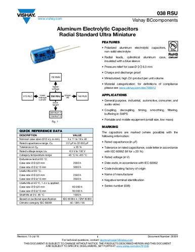 Vishay Elektrolyt-Kondensator radial bedrahtet 470 µF 63 +20% (Ø x L) 13mm x 30mm von Vishay