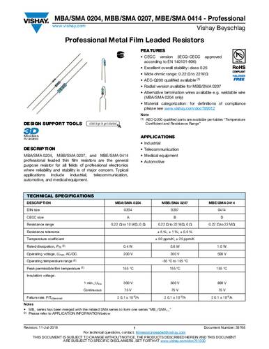 Vishay MBA02040C2201FCT00 Metallschicht-Widerstand 2.2kΩ axial bedrahtet 0.40W 1% Tape von Vishay