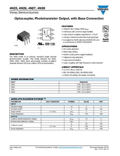 Vishay Optokoppler Phototransistor 4N25 DIP-6 Transistor Tube Vishay Optokoppler Phototransistor 4N25 DIP-6 Transistor Tube von Vishay