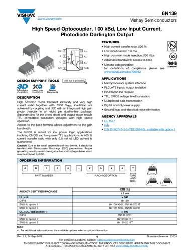 Vishay Optokoppler Phototransistor 6N139 DIP-8 Transistor Tube Vishay Optokoppler Phototransistor 6N139 DIP-8 Transistor Tube von Vishay