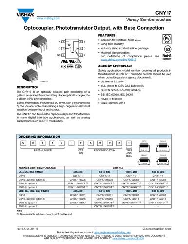Vishay Optokoppler Phototransistor CNY17-4 DIP-6 Transistor Tube Vishay Optokoppler Phototransistor CNY17-4 DIP-6 Transistor Tube von Vishay