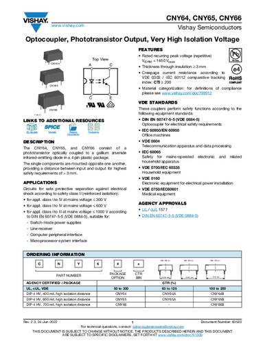 Vishay Optokoppler Phototransistor CNY66 DIP-4 Transistor Tube von Vishay