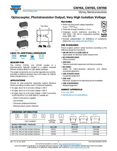 Vishay Optokoppler Phototransistor CNY66 DIP-4 Transistor Tube von Vishay