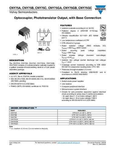 Vishay Optokoppler Phototransistor CNY75GA DIP-6 Transistor Tube von Vishay