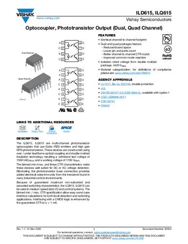 Vishay Optokoppler Phototransistor ILQ615-2 DIP-16 Transistor Tube von Vishay