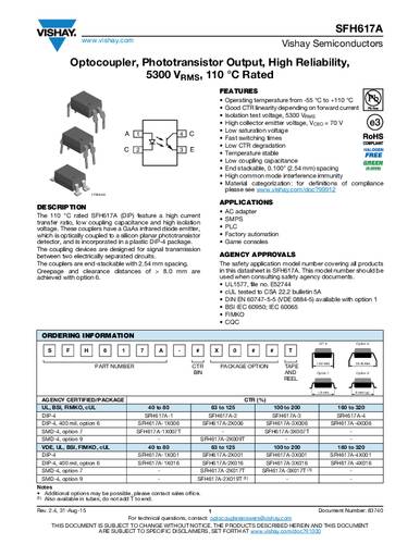 Vishay Optokoppler Phototransistor SFH617A-4 DIP-4 Transistor Tube Vishay Optokoppler Phototransistor SFH617A-4 DIP-4 Transistor Tube von Vishay