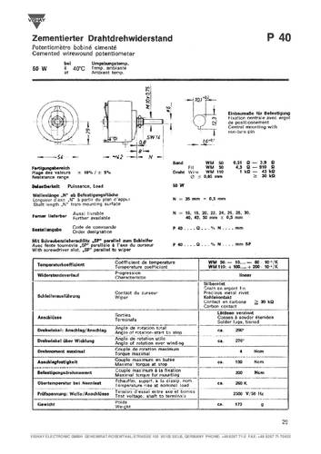 Vishay P40 50 220R 10% AGX Draht-Potentiometer 50W 0.22kΩ 1St. von Vishay