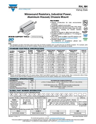 Vishay RH05010R00FE05 Draht-Widerstand 10Ω Schraubanschluss 50W 0.01% Bulk von Vishay