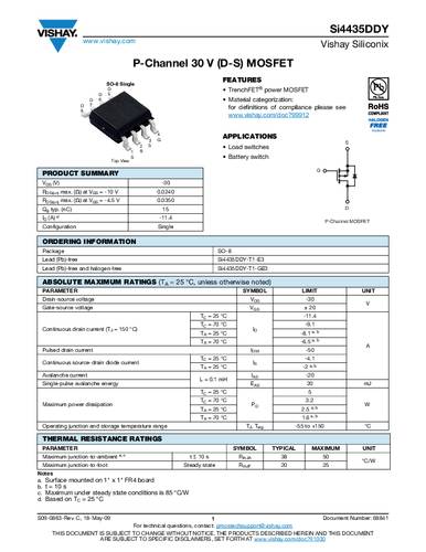 Vishay SI4435DDY-T1-GE3 MOSFET 1 P-Kanal 5W SOIC-8 Tape on Full reel von Vishay