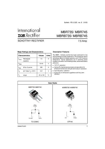 Vishay Schottky-Diode - Gleichrichter MBRB74 TO-263AB 45V Einzeln von Vishay