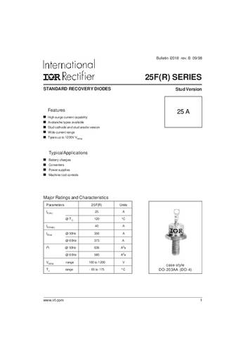 Vishay Standarddiode 25F40 DO-203AA 400V 25A Vishay Standarddiode 25F40 DO-203AA 400V 25A von Vishay