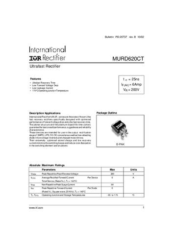 Vishay Standarddiode MURD620CT TO-252-3 200V 6A Vishay Standarddiode MURD620CT TO-252-3 200V 6A von Vishay