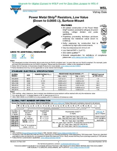 Vishay WSL1206R0300FEA Metallschicht-Widerstand 30 mΩ SMD 1206 0.25W 1% Tape von Vishay