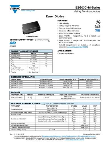 Vishay Z-Diode BZG03C120-M3-08 Gehäuseart (Halbleiter) SMA Leistung (max) P(TOT) 3W Tape on Full re von Vishay
