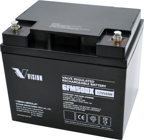 Vision Akkus FM-Serie 6FM50DXS Solarakku 12V 50Ah Blei-Vlies (AGM) (B x H x T) 197 x 170 x 165mm M6- von Vision Akkus