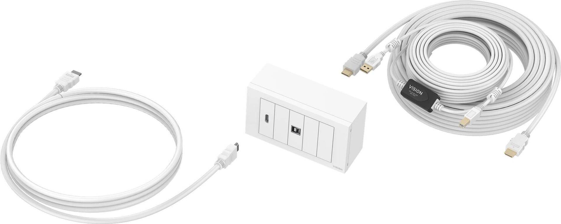 Vision Techconnect Modulares AV-Panel mit Kabeln - 10 Meter Kabel - 4K bei 60 Hz - Einfaches Paket zur Installation von Touchpanel-Displays oder Projektoren - Enthält britische Doppel-Gang-Aufputzdose und Doppel-Gang-Rahmen für fünf (TC3-PK10M) von Vision