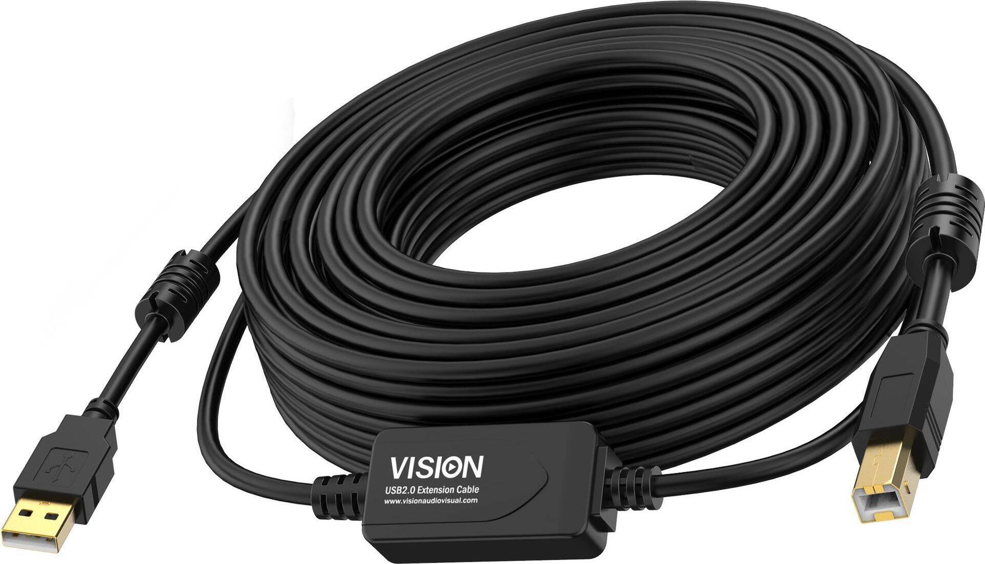 Vision - USB-Kabel - USB (M) zu USB Typ B (M) - USB 2.0 - 10 m - aktiver Booster nachgeschaltet - Schwarz von Vision