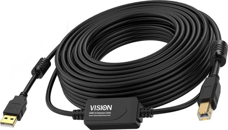 Vision - USB-Kabel - USB (M) zu USB Typ B (M) - USB 2.0 - 10 m - aktiver Booster nachgeschaltet - Schwarz von Vision