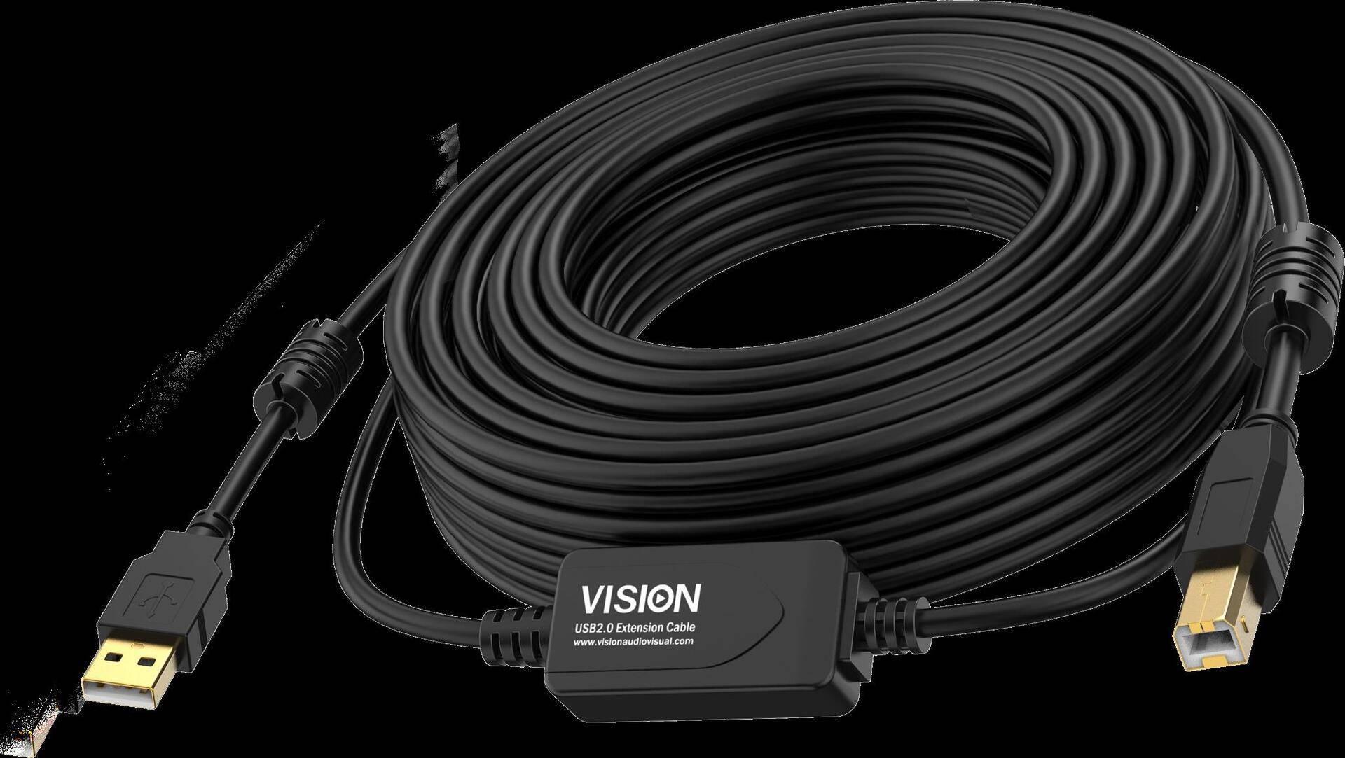 Vision - USB-Kabel - USB (M) zu USB Typ B (M) - USB 2.0 - 15 m - aktiver Booster nachgeschaltet - Schwarz von Vision