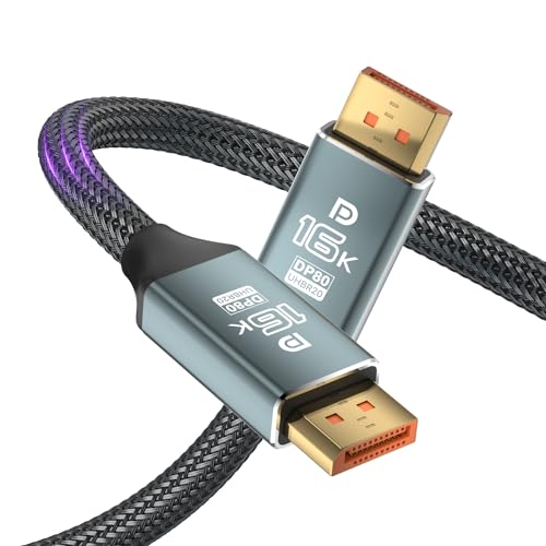 VisionSync Displayport-Kabel 2.1 3-M,16K DP-Kabel [16K@60Hz,8K@120Hz,4K@240Hz],80Gbit/s DP 2.1-Kabel kompatibel mit FreeSync G-Sync HDR10 HDCP 3D DSC 1.2a Gaming-Monitor,TV,PC von VisionSync