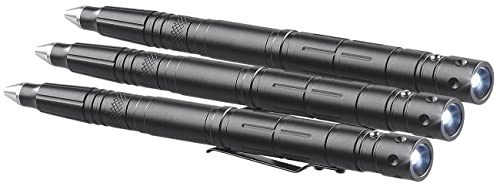 VisorTech Nothammer: 3er-Set 5in1-Tactical Pens mit Kugelschreiber, Glasbrecher & Brieföff. (Notfallhammer Taschenlampe, Tactical Pen Kubotan, Camping Leuchte) von VisorTech