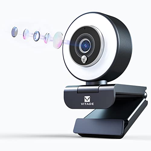 VITADE 960A Pro Webcam mit Licht, Streaming cam mit Mikrofon, 1080P Full HD, mit 3 Stufen Ringlicht verstellbar, AutoFokus, H.264 Belichtungskorrektur, USB Kamera für Gaming, Zoom, PC/Mac, Streaming von Vitade