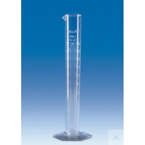 Vitlab SAN Messzylinder, Erhabene Skala, Klasse B, Hohe Form, Klar, 100ml Kapazität, 34mm Durchmesser, 260mm Höhe, 12 Stück von Vitlab