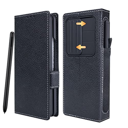 Vitodo Schutzhülle für Samsung Galaxy Z Fold 4 mit S-Stifthalter und Kamera-Abdeckung, Luxus-Leder-Brieftaschen-Handyhülle, integrierter S-Stiftschlitz, stoßfest, vollständiger Schutz (schwarz) von Vitodo