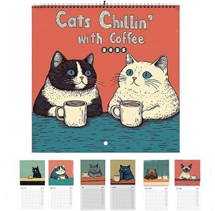 2025 Cat Calendar - Cats Chillin' With Coffee,Spiral Bound 12 Monthly Coffee Cats 2025 Planner,8.5 * 8.5in Cute Coffee Cats Wall Calendar 2025,Family Planner Calendar Organize (1 pcs) von Vitrywei