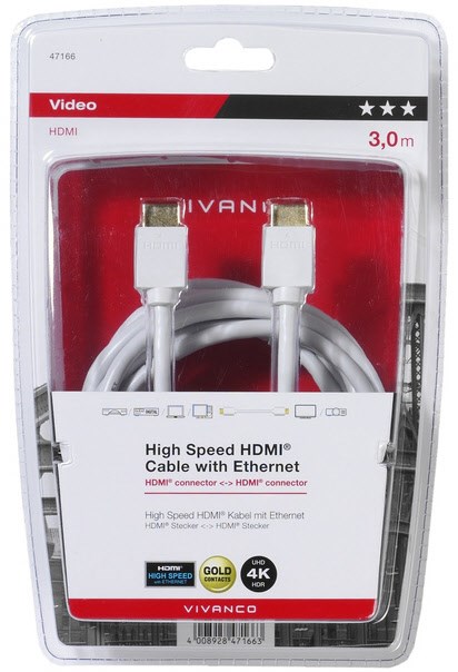 47/10 30GW HDMI-Kabel (3,0m) vergoldet weiß von Vivanco