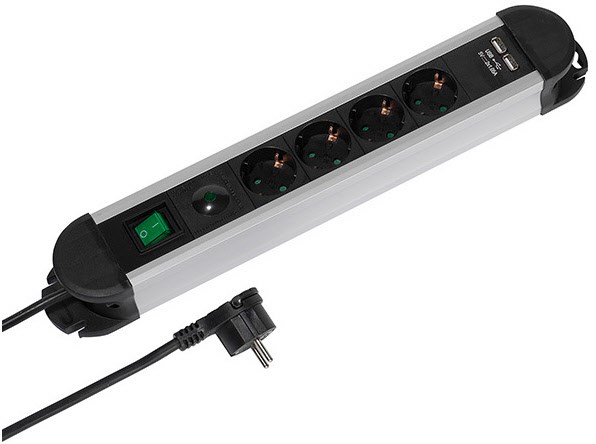 Alu Steckdosenleiste 4-fach (1,6m) Steckdosenleiste von Vivanco
