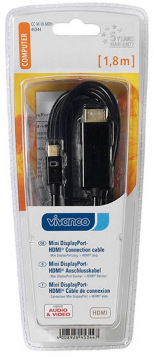 Mini DisplayPort > HDMI Kabel 1,8m Mini DisplayPort > HDMI Kabel 1,8m von Vivanco