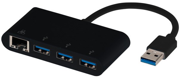 USB > LAN Adapter + 3x USB schwarz von Vivanco
