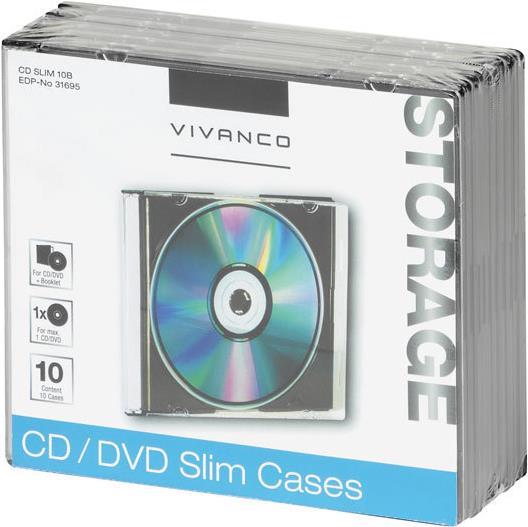 Vivanco 31695 CD-Hülle Schmales Gehäuse 1 Disks Schwarz - Transparent (31695) von Vivanco