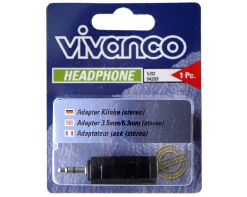 Vivanco Audio-Adapter 6,3mm Buchse auf 3,5mm Klinke Audio-Kabel, 3,5-mm-Klinke, 6,3mm Klinke (1 cm), Klinken-Adapter 6,3mm Klinke-Kupplung auf 3,5mm Klinke-Stecker Stereo von Vivanco