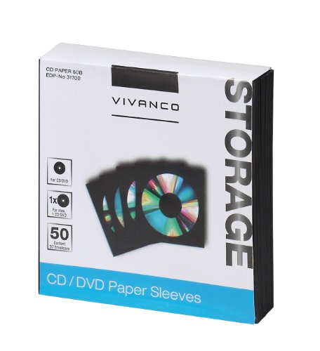 Vivanco CD/DVD Papier-Umschläge (50-er Pack) schwarz von Vivanco