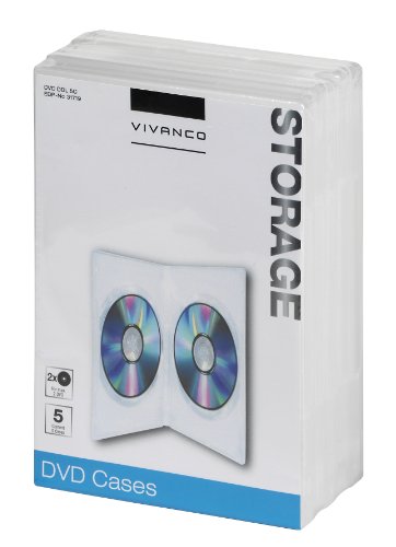 Vivanco DVD Hülle, Case, Doppelhülle für 2 DVDs, CDs, Blue-rays, 5er Pack transparent von Vivanco