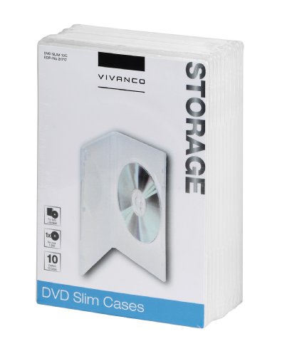 Vivanco DVD Hülle (slim, dünn, schmal, 10er Pack, geeignet für 1 DVD, CD, Blue-ray) transparent von Vivanco