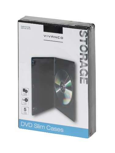 Vivanco DVD Hülle (slim, dünn, schmal, geeignet für 1 DVD, CD, Blue-ray, 5er Pack) schwarz von Vivanco
