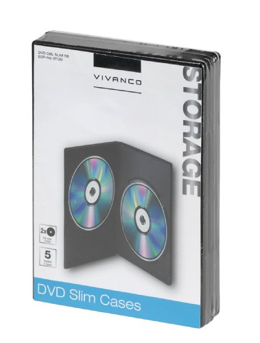 Vivanco DVD Hülle slim, dünn, schmal, Case, Doppelhülle für 2 DVDs, CDs, Blue-rays, 5er Pack schwarz von Vivanco