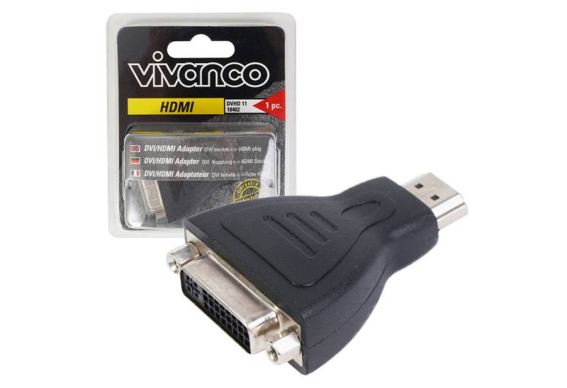 Vivanco DVI auf HDMI Adapter Video-Adapter HDMI, 10 cm, DVI-I Buchse Dual Link zu HDMI-Stecker für TV PC Monitor Beamer etc. von Vivanco