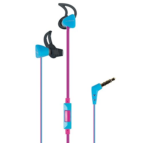 Vivanco SPX 60 In-Ear Sport-Kopfhörer mit Mikrofon, Headset, Ohrhörer für Smartphone, Handy, MP3-Player, IXP4 spritzwassergeschützt, mit Fernbedienung und 3,5 mm Winkelstecker pink blau von Vivanco