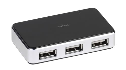 Vivanco USB 2.0 HUB (4-Port aktiv, Metallgehäuse, inkl. Netzteil) schwarz/silber von Vivanco